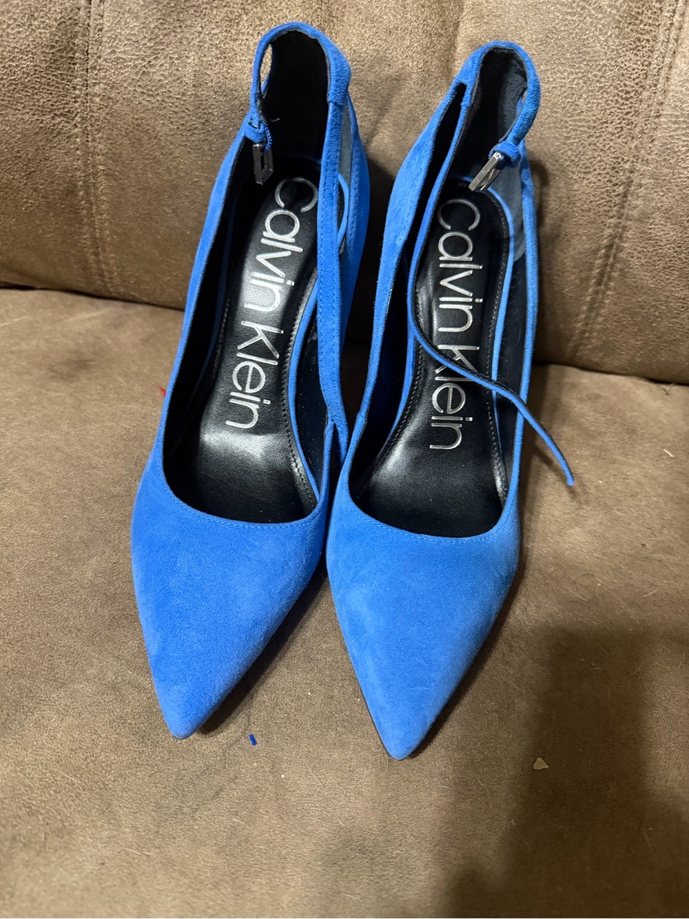 Calvin Klein Cobalt Blue Pointed-Toe Suede Slingback Heels